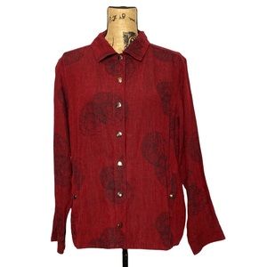 Chico’s Red Linen Long Sleeve Casual Shirt L